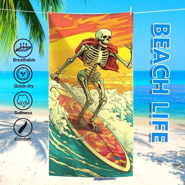 JMG Household Supplies Surfing-Skelett Strandtuch aus Polyester, Mehrfarbig, B/H: 70 x 180 cm - Bild 1