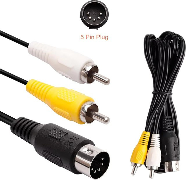 TECTINTER AV-Audio-Video-Kabel für SEGA Mega Drive 1, RCA Composite mit 5-Pin-Stecker, Schwarz/Mehrfarbig, Länge: 1,8 m - Bild 1
