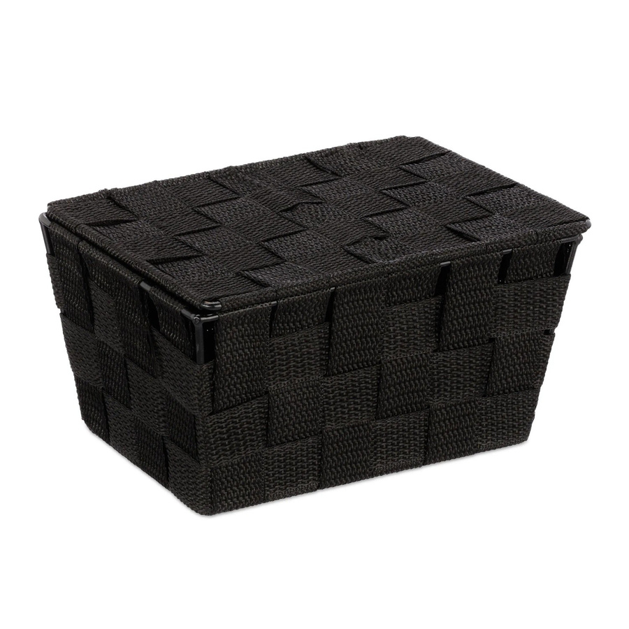 Relaxdays Aufbewahrungskorb aus Kunststoff in Schwarz mit Deckel und geflochtener Optik, B/T/H: 10,5 x 19,5 x 14,5 cm - Bild 2