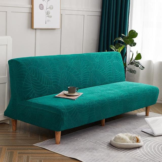 Dehnbare Jacquard-Schlafsofa-Abdeckung ohne Armlehnen in Dunkelgrün mit Streifenmuster für deinen Wohnzimmerbereich (160-190 cm) - Bild 1