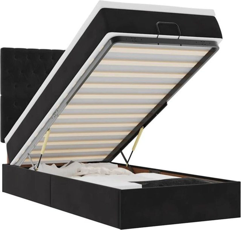 vidaxl Ottoman Polsterbett mit Matratze aus Samt in Schwarz, B/T/H: 190 x 90 x 90 cm - Bild 1
