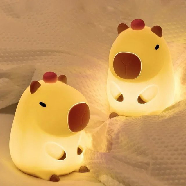 Feimefeiyou LED-Nachtlicht Capybara aus Silikon, USB-aufladbare dimmbare Tierlampe mit Timer für Kinder - Bild 1
