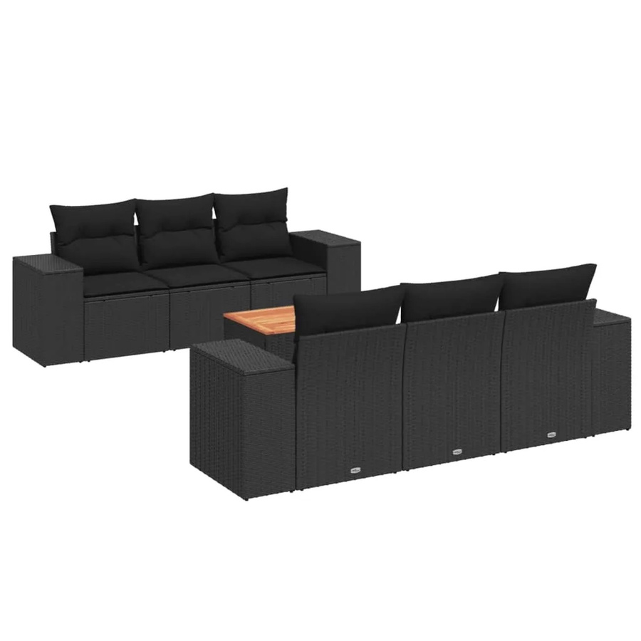 vidaXL 7-tlg Garten-Sofagarnitur aus Polyrattan in Schwarz mit Kissen und Tisch Modell 34 - Bild 2