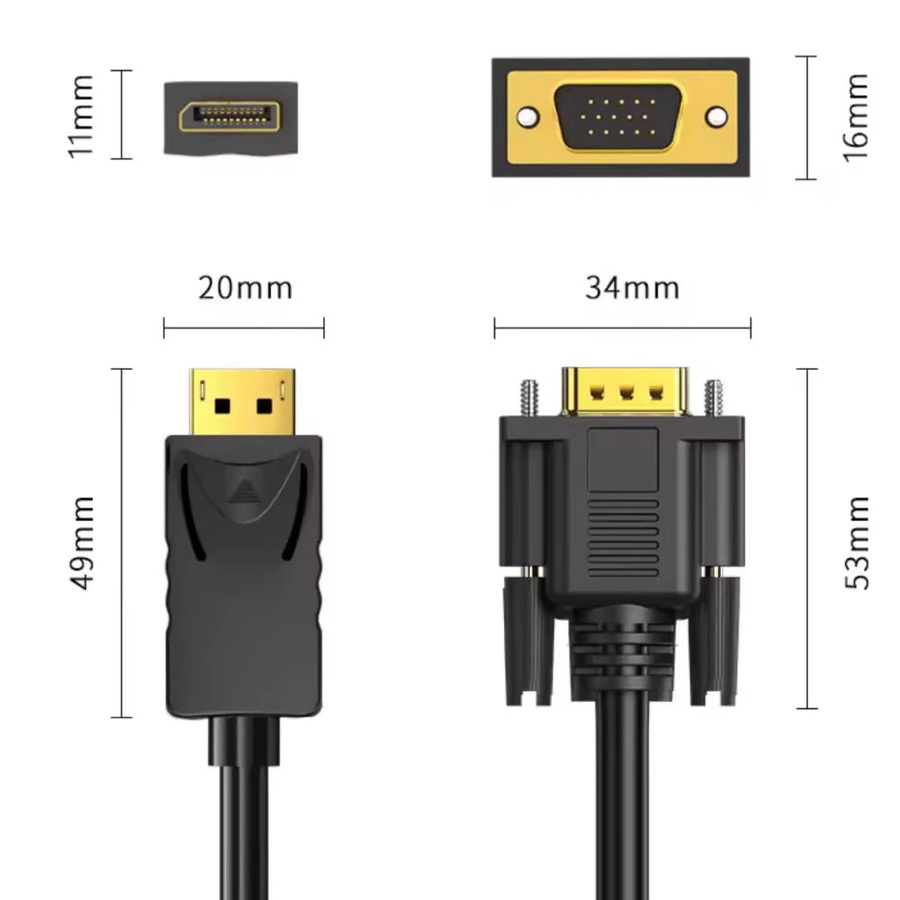 VIKEFON DisplayPort zu VGA Adapter Konverter Kabel in Schwarz, Full HD 1080p, Länge: 1,8 m - Bild 3