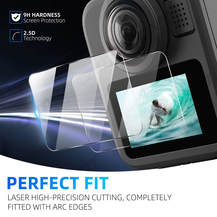 GoPro MAX 2 Displayschutzfolie aus gehärtetem Glas, transparent, HD-klar und kratzfest - Bild 5