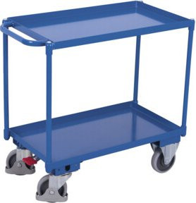 VARIOfit Tischwagen mit 2 Ladeflächen in Blau und Stahl, B/T: 99,5 x 69,5 cm mit waagerechtem Schiebegriff - Bild 1