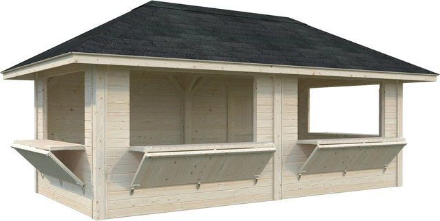 PALMAKO Marktstand Bianca Set 112 aus Fichtenholz mit Pyramidendach, braun, B/T/H: 588 x 300 x 319 cm - Bild 3