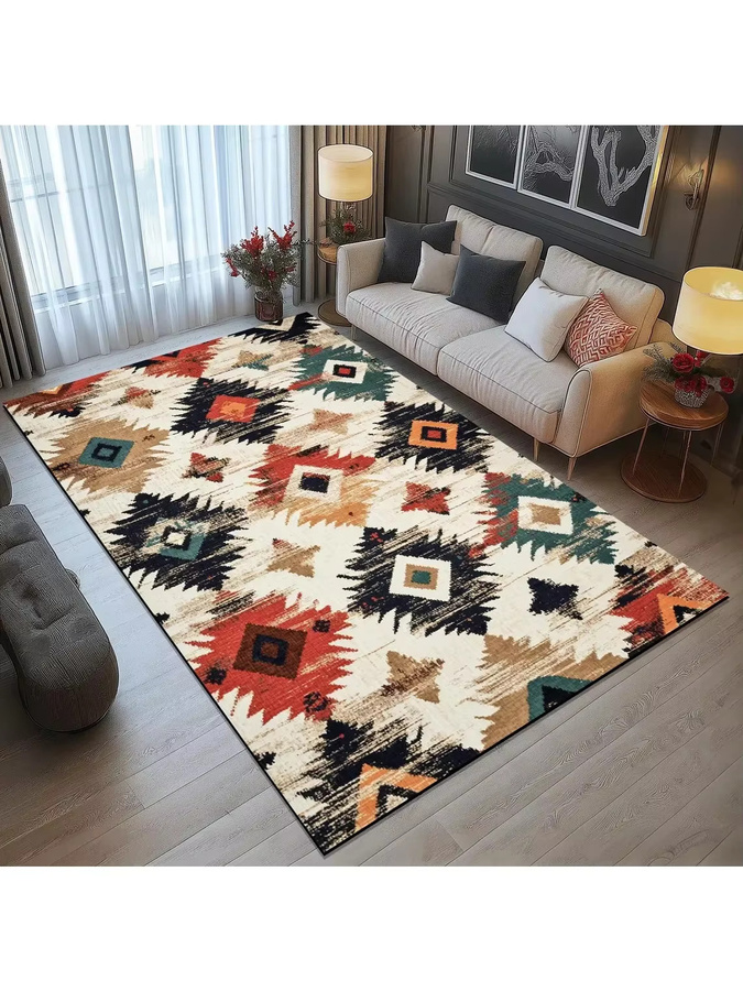 Tribal Ethnischer Teppich in Multicolour, rutschfeste und maschinenwaschbare Bodenmatte für Wohnzimmer, Küche oder Schlafzimmer - Bild 2