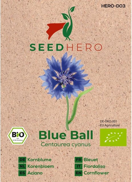 Seedhero BIO Kornblume Blue Ball Samen für Beete und Bauerngärten - Bild 1