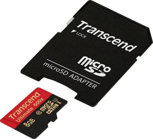 Transcend Ultimate microSDHC Industrial Speicherkarte 8GB Class 10 UHS-I inklusive SD-Adapter, Schwarz - Bild 1