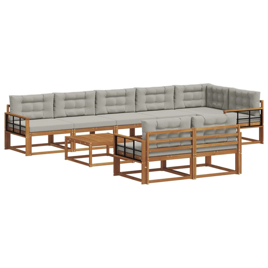 vidaXL Outdoor-Sofagarnitur 9-teilig aus Akazienholz mit Kissen in Grau und Natur - Bild 2