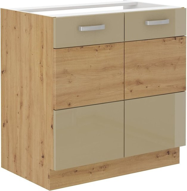 Spülenschrank 80 Küchenzeile in Eiche Artisan und Cappuccino Hochglanz - Bild 1
