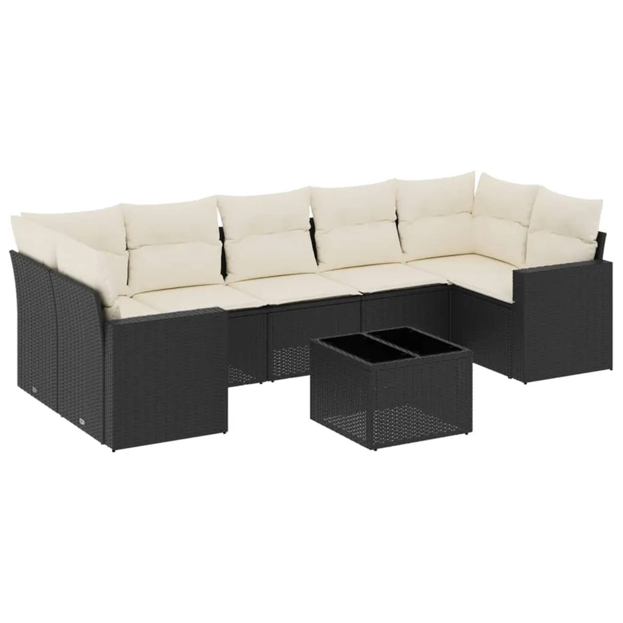 vidaXL 8-tlg. Garten-Sofagarnitur in L-Form mit Kissen und Couchtisch, Schwarz - Bild 2