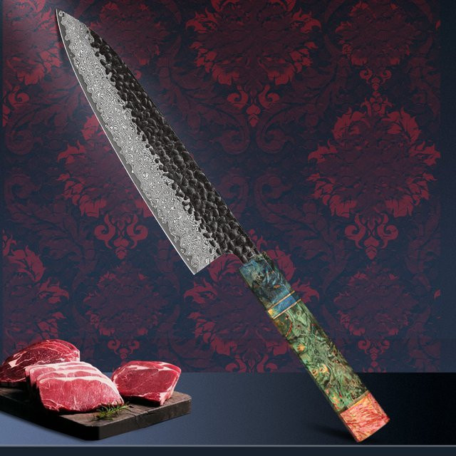 Baovim Japanisches Kochmesser aus handgeschmiedetem Damaststahl mit Holzgriff, Länge: 20,3 cm - Bild 1