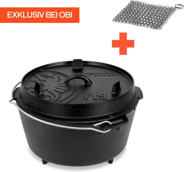 Petromax Dutch Oven Set FT9-T-Scrub aus Gusseisen in Schwarz mit planem Boden, Durchmesser: 23,9 cm - Bild 1