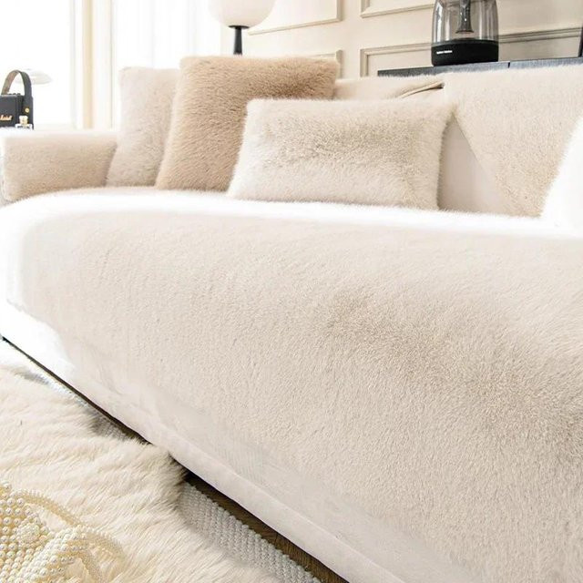 BC-Warm Home Sofabezug aus weichem Kunstplüsch in Beige, rutschfeste L-förmige Sofadecke für dein Wohnzimmer, Breite: 70 cm, Tiefe: 90 cm - Bild 1