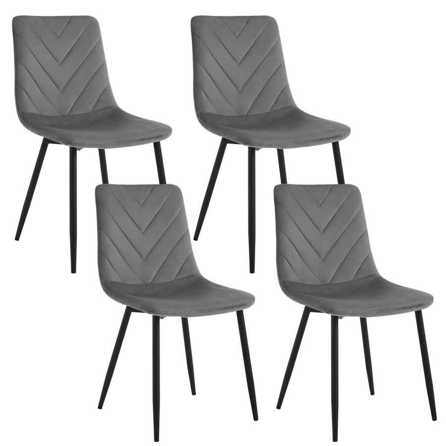 4er Set ergonomische Esszimmerstühle von Eugad aus Samt in Schwarz mit gepolsterten Metallbeinen für Küche und Wohnzimmer - Bild 2