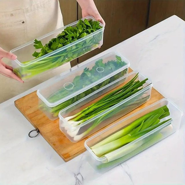 4er-Pack transparente Frischhaltedosen aus Kunststoff, luftdichte und auslaufsichere Kühlschrank-Organizer-Boxen von Home museum, B/T/H: 30,5 x 7,8 x 4,0 cm - Bild 1