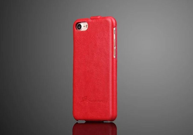 Vertikale Klapphülle aus echtem Leder für Apple iPhone in Rot - Bild 1