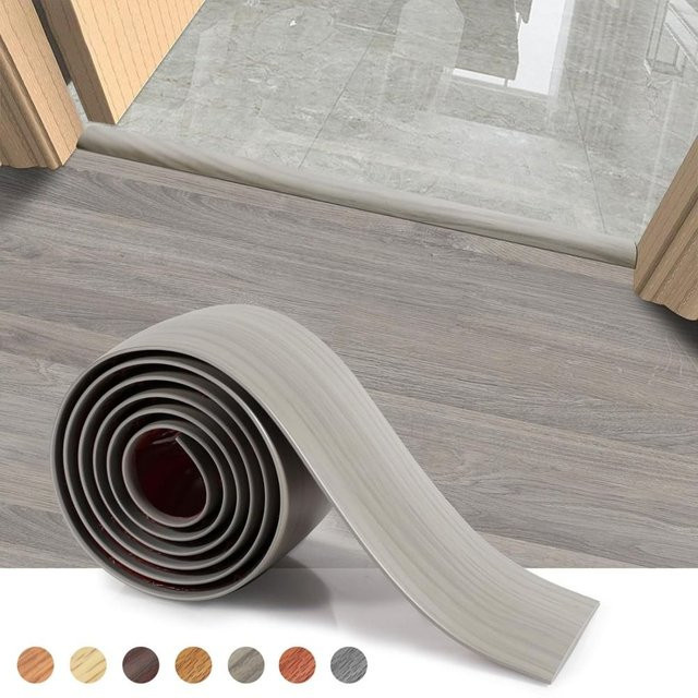 Selbstklebender Bodenübergangsstreifen als verschleißfeste Schwellenabdeckung für Teppich und Fliesen in Holzmaserung, Farben: Schwarz und Braun - Bild 1