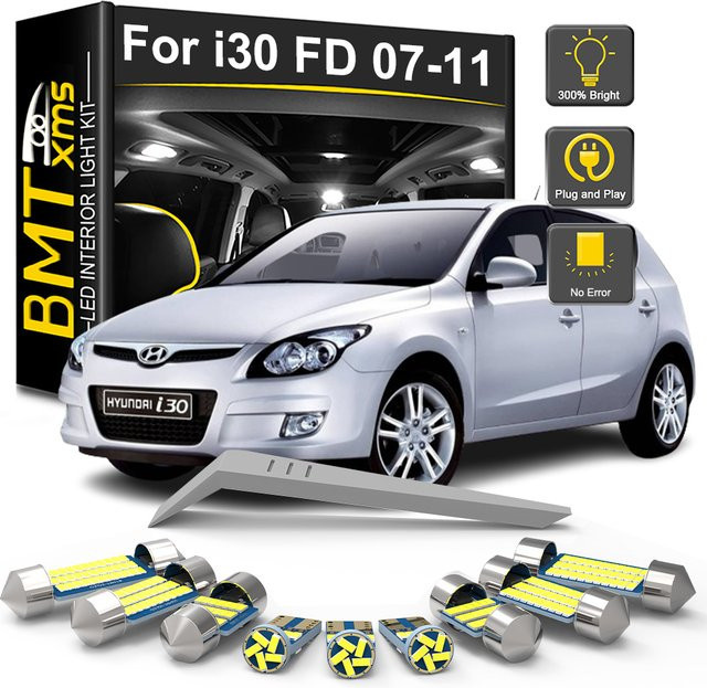 BMTxms 11-teiliges Canbus LED Innenbeleuchtungs-Set für Hyundai I30 FD (2007-2011) in Weiß für Fahrzeug-Innenraum, Kuppel und Kofferraum - Bild 1