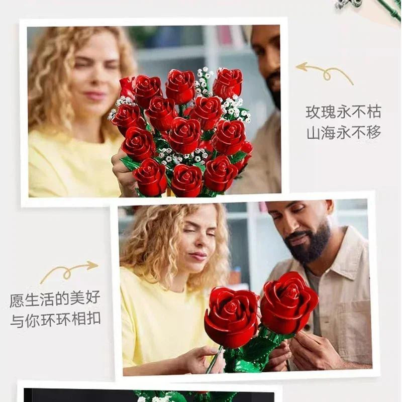 Tinika Chen Rosenblumenstrauß Bausteine Set als kreative Pflanzendekoration in Rot - Bild 3