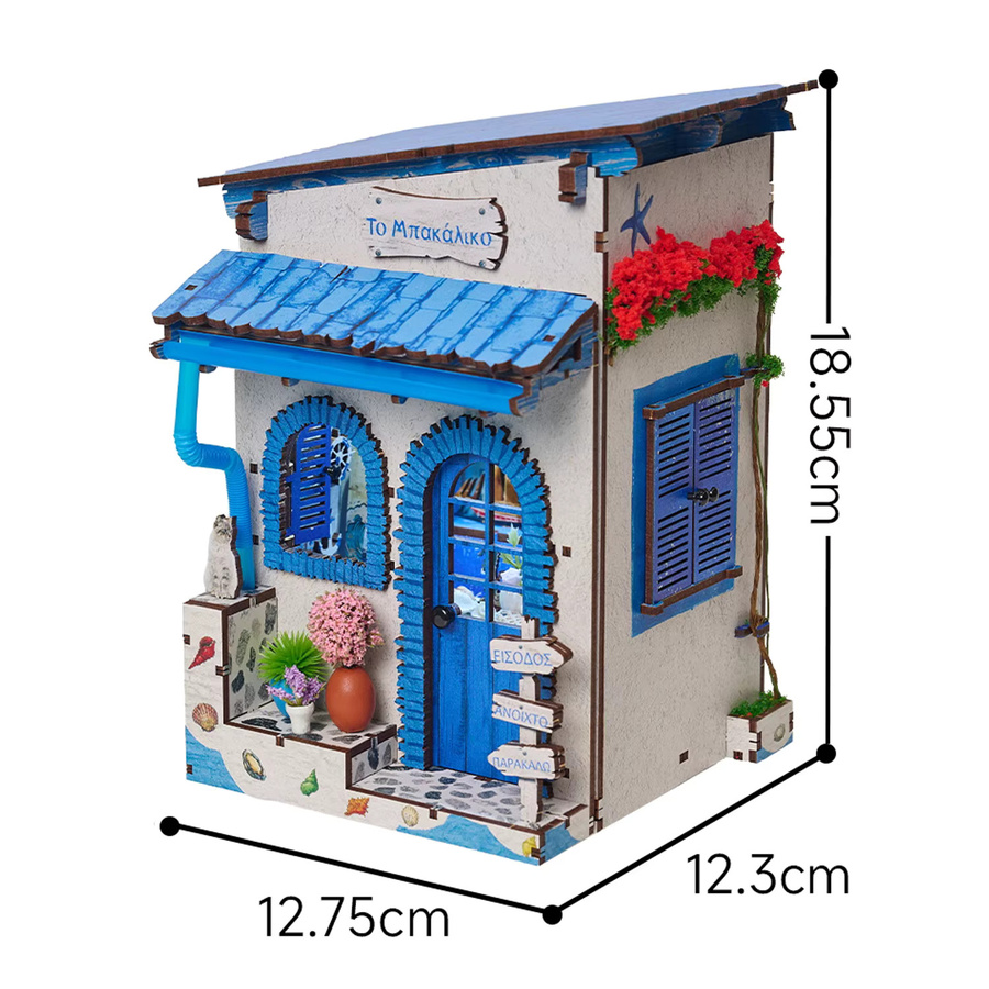 Tinamic DIY Buchnischen-Modellbausatz, Strand-Eck-Buchstütze, 3D-Puzzle, mit LED-Beleuchtung, Holz - Bild 6