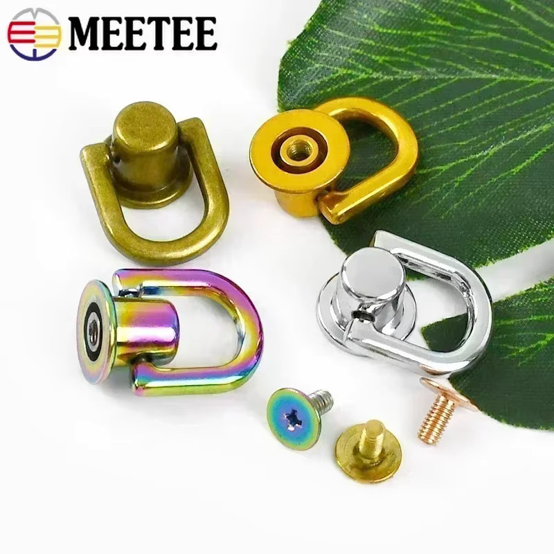 Meetee Metall-D-Ring-Bolzen aus Stahl als Nieten-Schnalle und Schraubverbinder für DIY-Bastelzubehör, 10 mm, Braun und Mehrfarbig - Bild 2