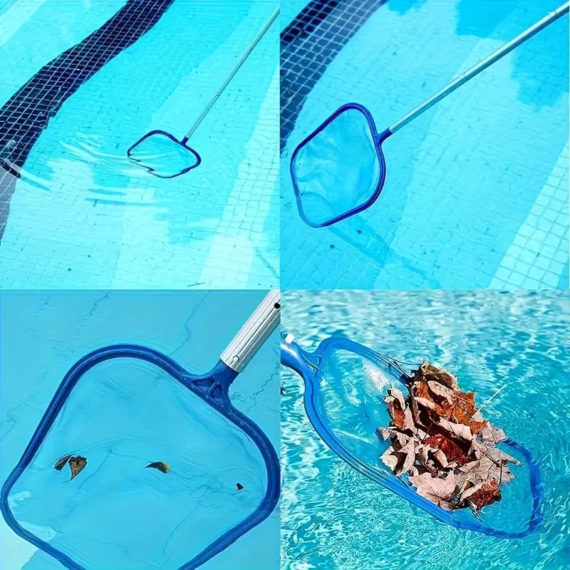 3-teiliges Pool-Reinigungsset in Blau mit Aluminiumstange, Blattschäumer und Poolbürste - Bild 2