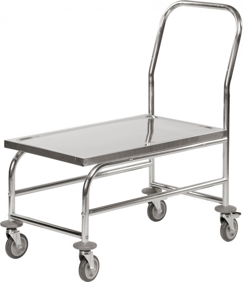 Kongamek Edelstahl Plattformwagen rostfrei mit Schiebegriff, Bremse und Gummibereifung, Ladefläche Breite: 76 cm, Tiefe: 44 cm - Bild 1