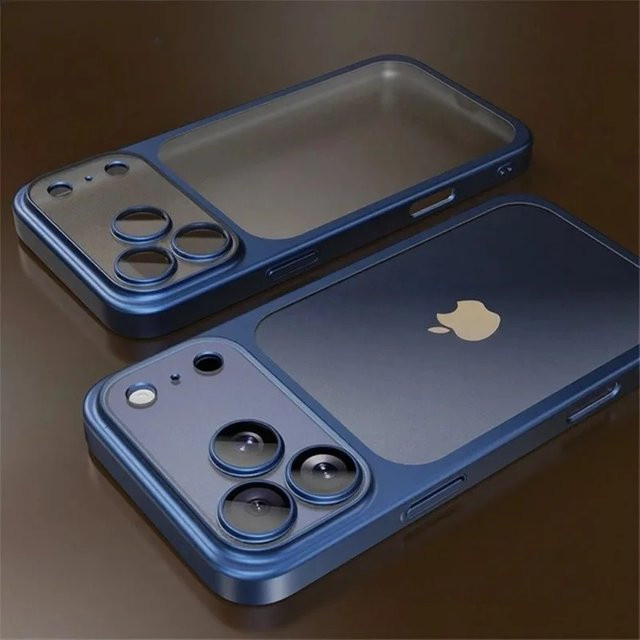 EIENACOCO Matte Silikon Schutzhülle mit Linsenschutzfolie für iPhone 12 bis iPhone 17 Pro Max, Transparent, Gold, Blau - Bild 1