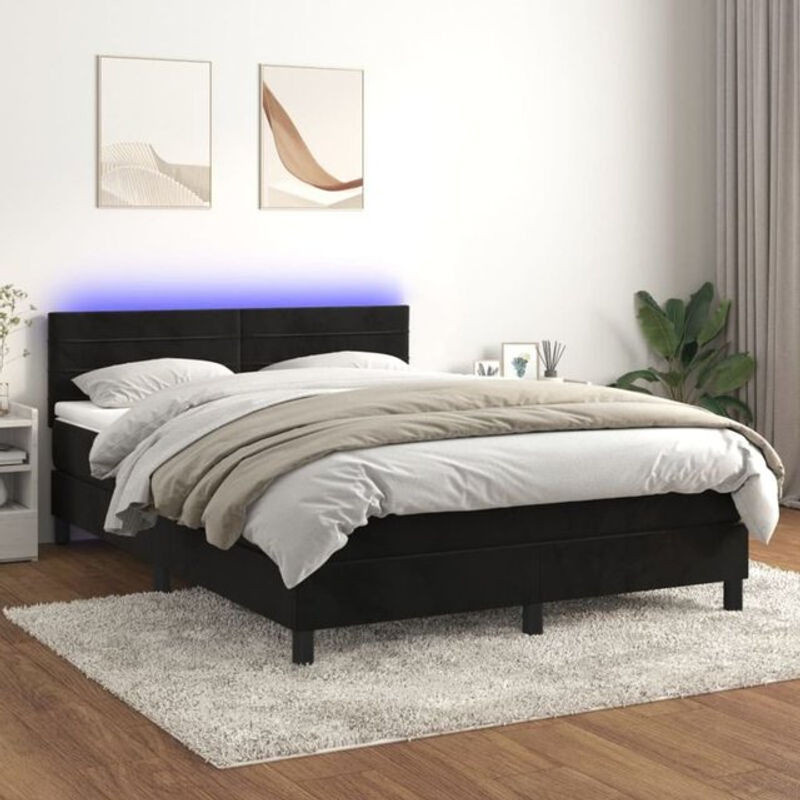 vidaxl Boxspringbett mit Matratze und LED in Schwarz aus Samt, B/T/H: 140 x 200 x 78 cm - Bild 1