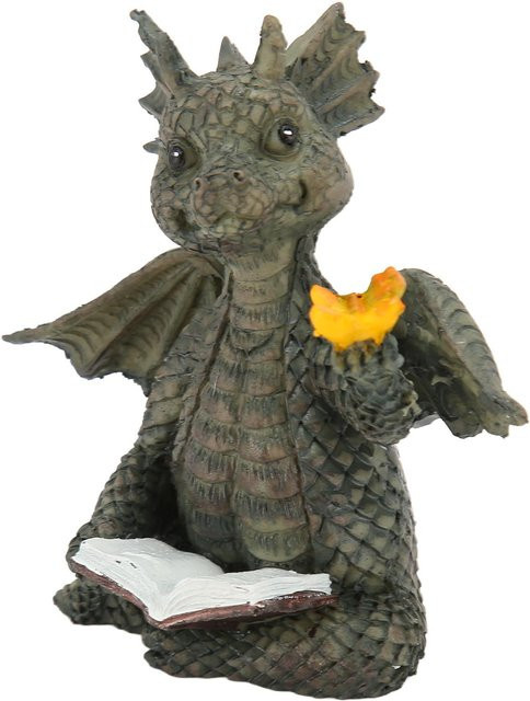 Igeteck Baby-Drache Lesebuch-Statue aus Kunstharz in Grau, wasserdichte Drachenskulptur für den Garten - Bild 1