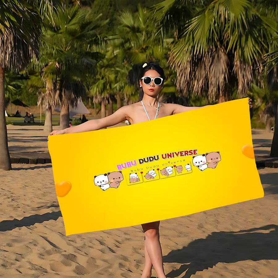 Bubu und Dudu Cartoon Strandtuch für Mädchen, buntes Mikrofaser-Badetuch, schnell trocknend und sandfrei, Multicolor/Gelb - Bild 2