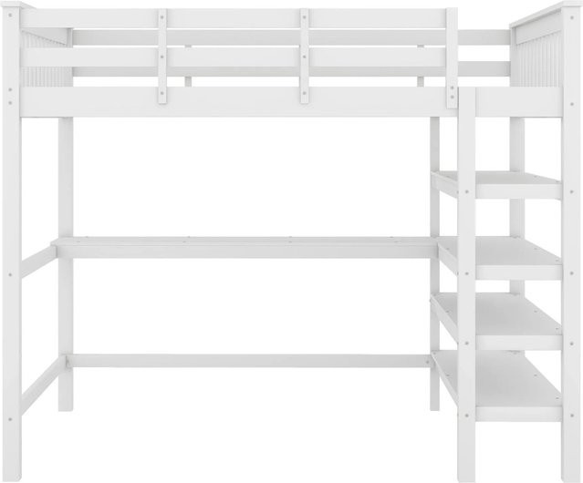 okwish Hochbett für Kinder in Weiß mit Ablagefächern und Unterbettschreibtisch, B/T/H: 140 x 200 x 149 cm - Bild 1