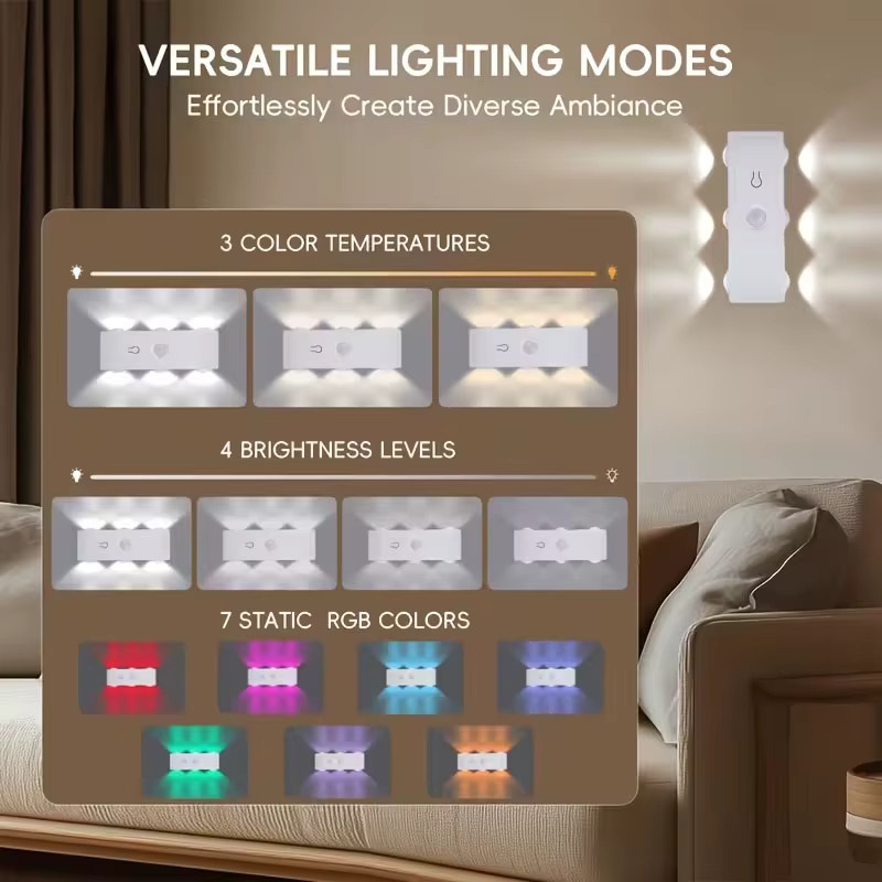 TLEDMP RGB Smart LED Wandlampe mit Bewegungssensor, USB wiederaufladbares Nachtlicht in Weiß und Multicolour für Schlafzimmer, Flur und Treppen - Bild 2