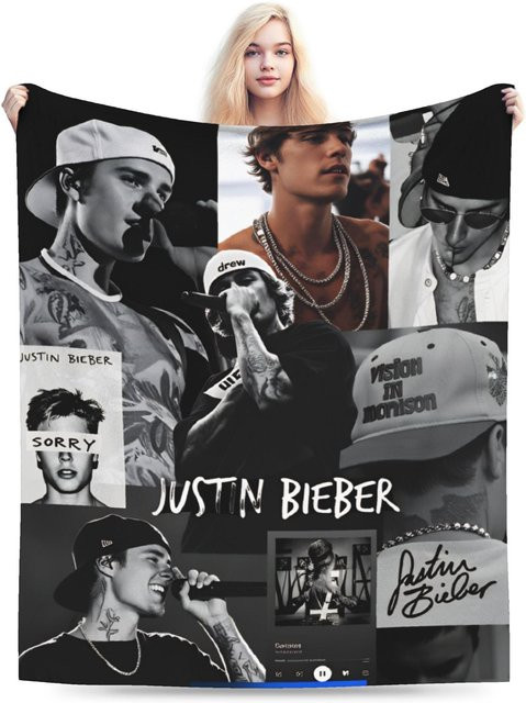 Pappel-Sänger Justin Bieber Weihnachtliche Plüschdecke für Kinder aus Flanell, Mehrfarbig, B: 76,2 cm, T: 101,6 cm - Bild 1