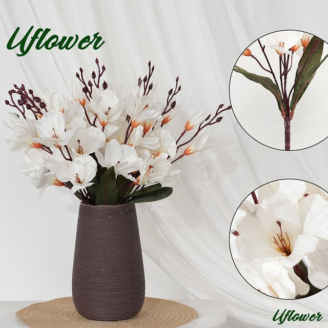 Uflower Künstlicher Magnolien-Orchideen-Blumenstrauß aus Seide in Blau für Tischdekoration, Hochzeit und Party - Bild 1