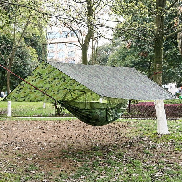 Binchi Outdoor Equipment Camping-Hängematten-Set mit Moskitonetz und wasserdichtem Sonnenschutz in Grün - Bild 1