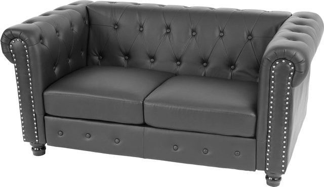 MCW Chesterfield 2er Sofa aus Kunstleder in Schwarz mit Rautenmuster, Breite: 160 cm - Bild 1