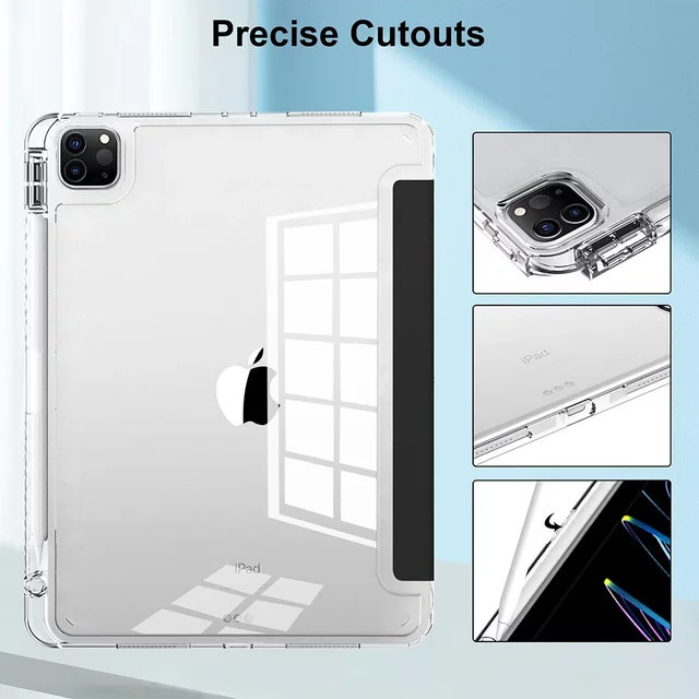 Transparente Acryl-HD-Hülle mit Stifthalter für iPad Pro M5 11 und 13 Zoll sowie iPad Air 11 und 13 Zoll, Farbe: Transparent/Grün - Bild 1