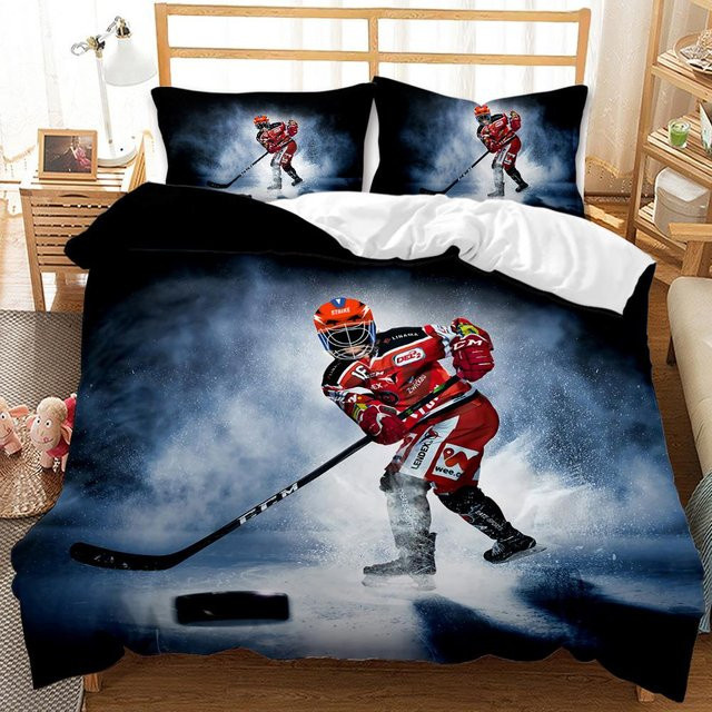 Eishockey Bettwäsche Set mit Motiv Sport Spieler und Arena, Mikrofaser, Mehrfarbig, B/H: 135 x 200 cm - Bild 1