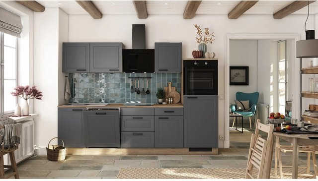 Flex-Well Exclusiv Küche Romeo 2327-019 in Anthrazit matt und Cosmopolitan Eiche mit Rillenoptik, Breite: 280 cm, Höhe: 235 cm, Tiefe: 60 cm - Bild 1