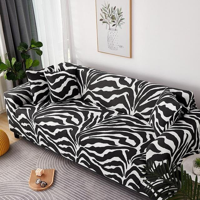Housmife Elastischer Stretch-Sofabezug mit geometrischem Design in Schwarz für 2-Sitzer, Breite: 145-185 cm - Bild 1