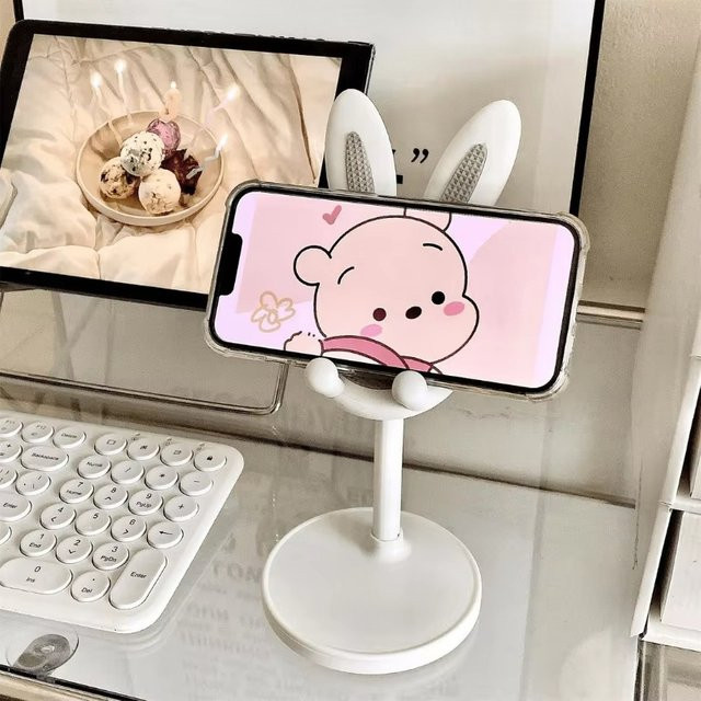 KAFNHCKA Hasen-Handyhalter für den Schreibtisch, verstellbarer Teleskop-Handyständer und Tablet-Halterung in Blau - Bild 1