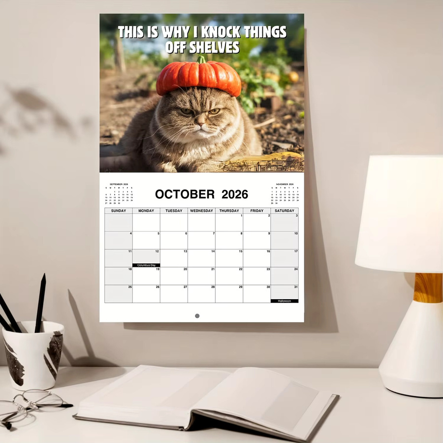 Wandkalender 2026 mit Katzenmotiven in Multicolor als hängendes Design für dein Zuhause oder Büro - Bild 4