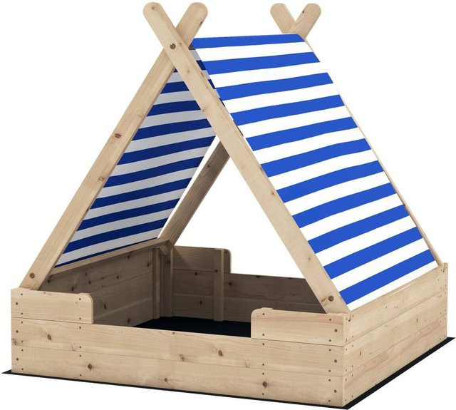 AIYAPLAY Sandkasten in Holzoptik mit gestreiftem Design, B/H/L: 120 x 126,5 x 120 cm - Bild 1