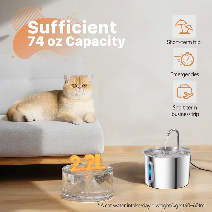 Automatischer Katzen-Trinkbrunnen aus Edelstahl in Silber mit 4 Filtern und ultra-leiser Wasserpumpe, Volumen: 2,2 l - Bild 3