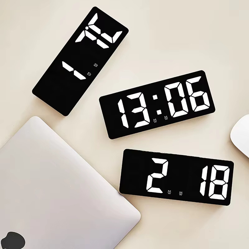 NOCCLILI Multifunktionale digitale LED-Ziffernuhr mit Temperaturanzeige und Kalender, Tischuhr mit Nachtlicht in Schwarz und Orange - Bild 3