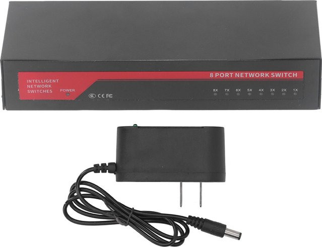 Neoglint 8 Port Gigabit PoE Switch in Schwarz, robuster metallischer lüfterloser Ethernet-Splitter zur Wandmontage für dein Zuhause - Bild 1
